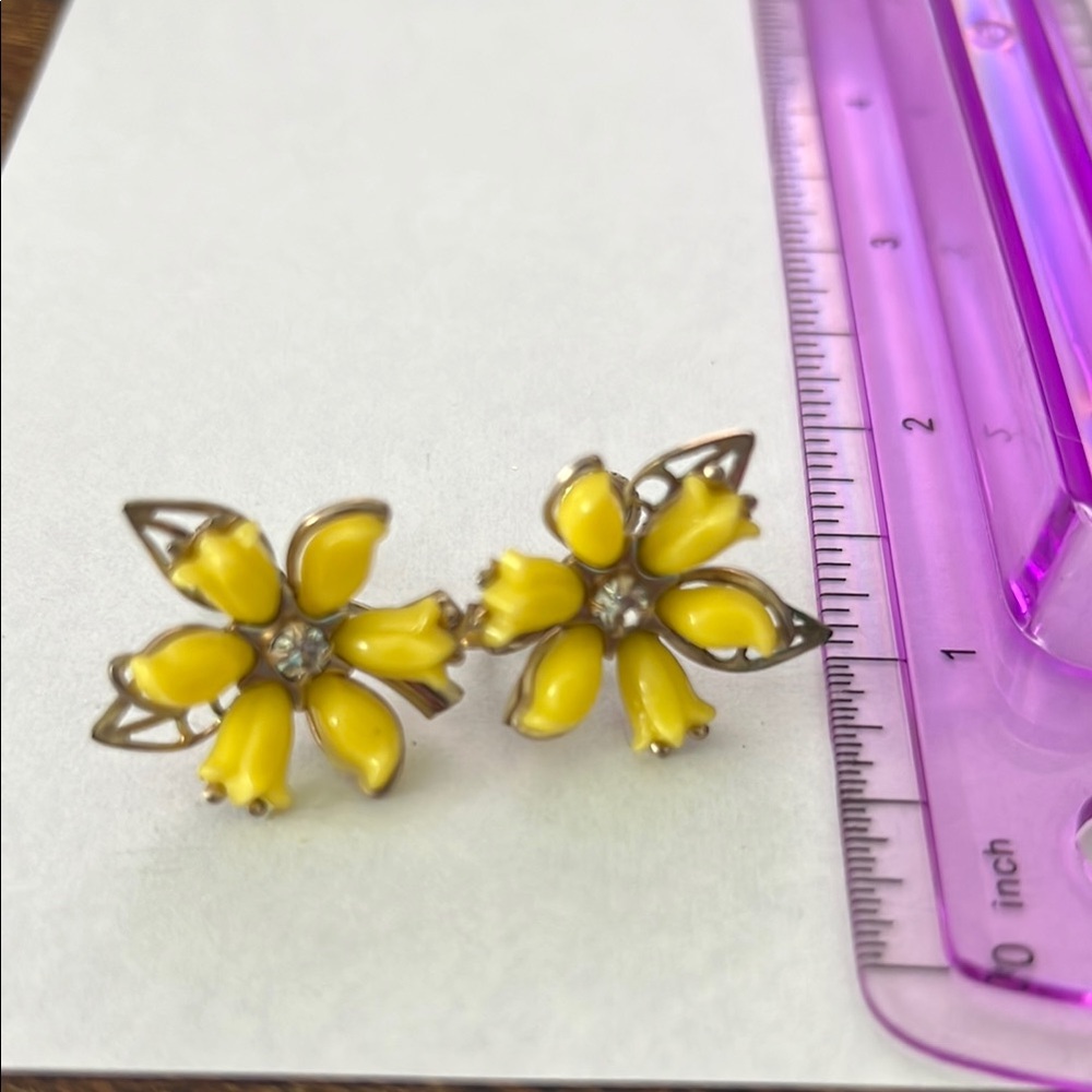 Vintage Yellow Floral Clip on  Earrings